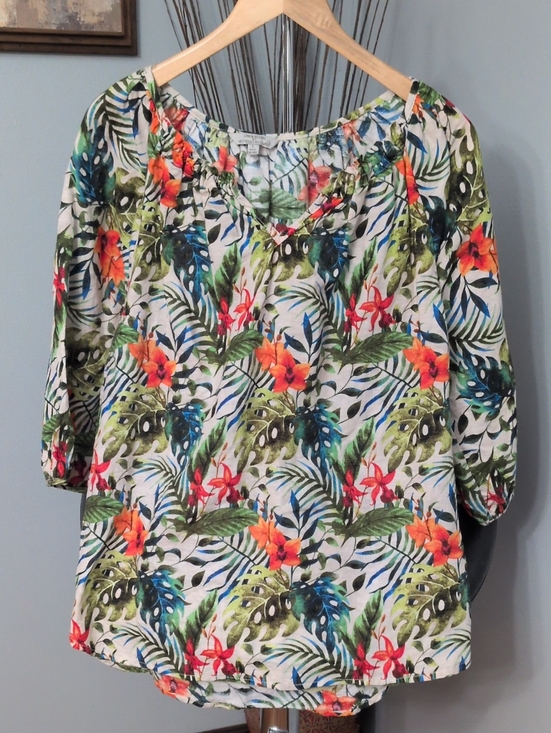Hester & Orchard Tops - Hester & Orchard Tropical Floral Off-Shoulder Tunic Top 60% Linen 40% Cotton